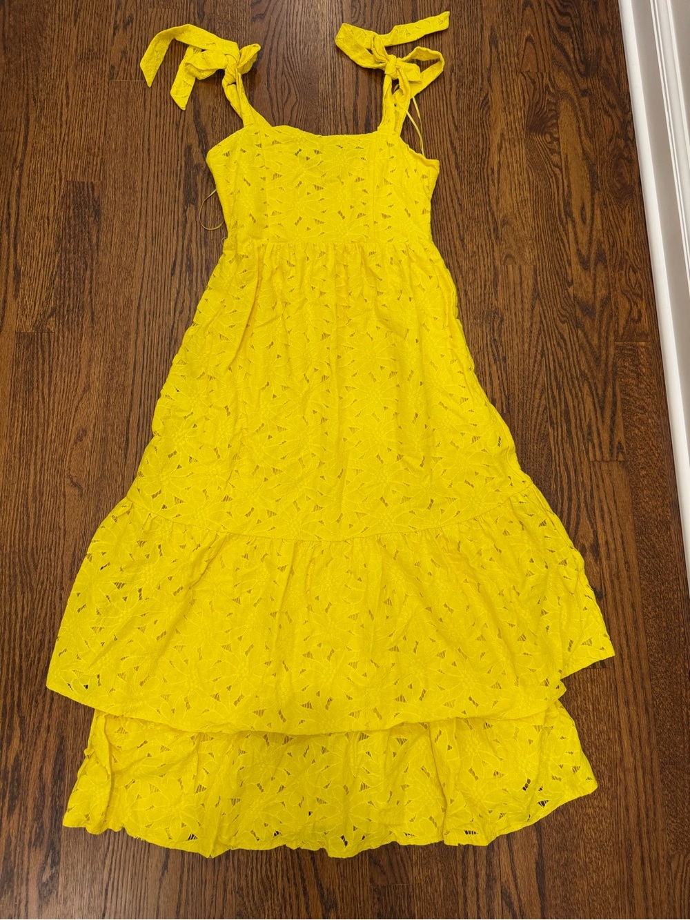 Aura Yellow Eyelet Tie-Shoulder Maxi Dress